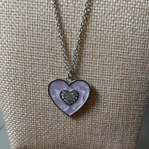 Silver and Purple Heart Pendant Necklace & Earring set